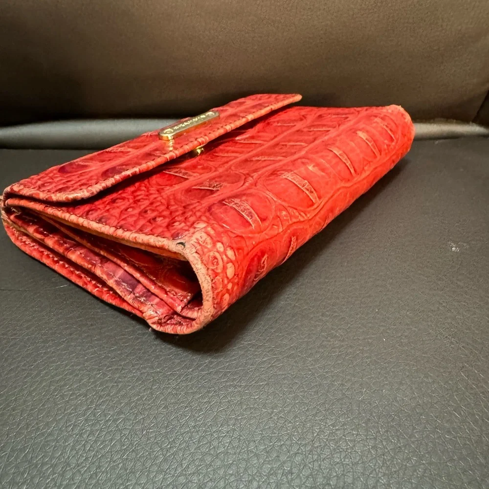 Brahmin Croc Embossed Red Leather Coin Snap Wallet